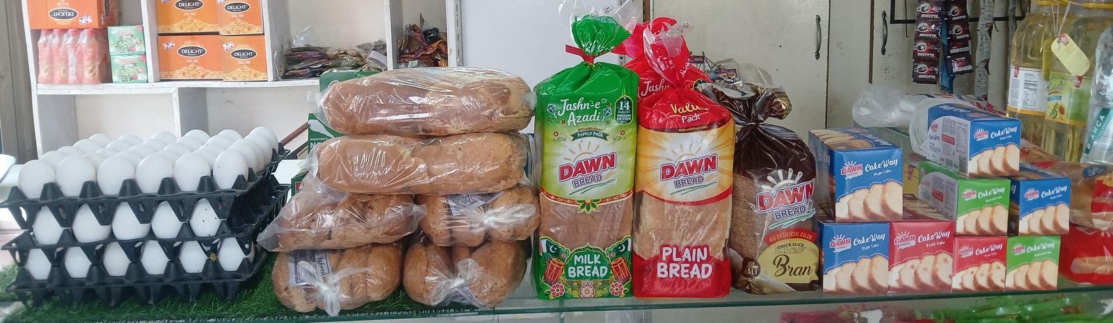 Bread and eggs on display